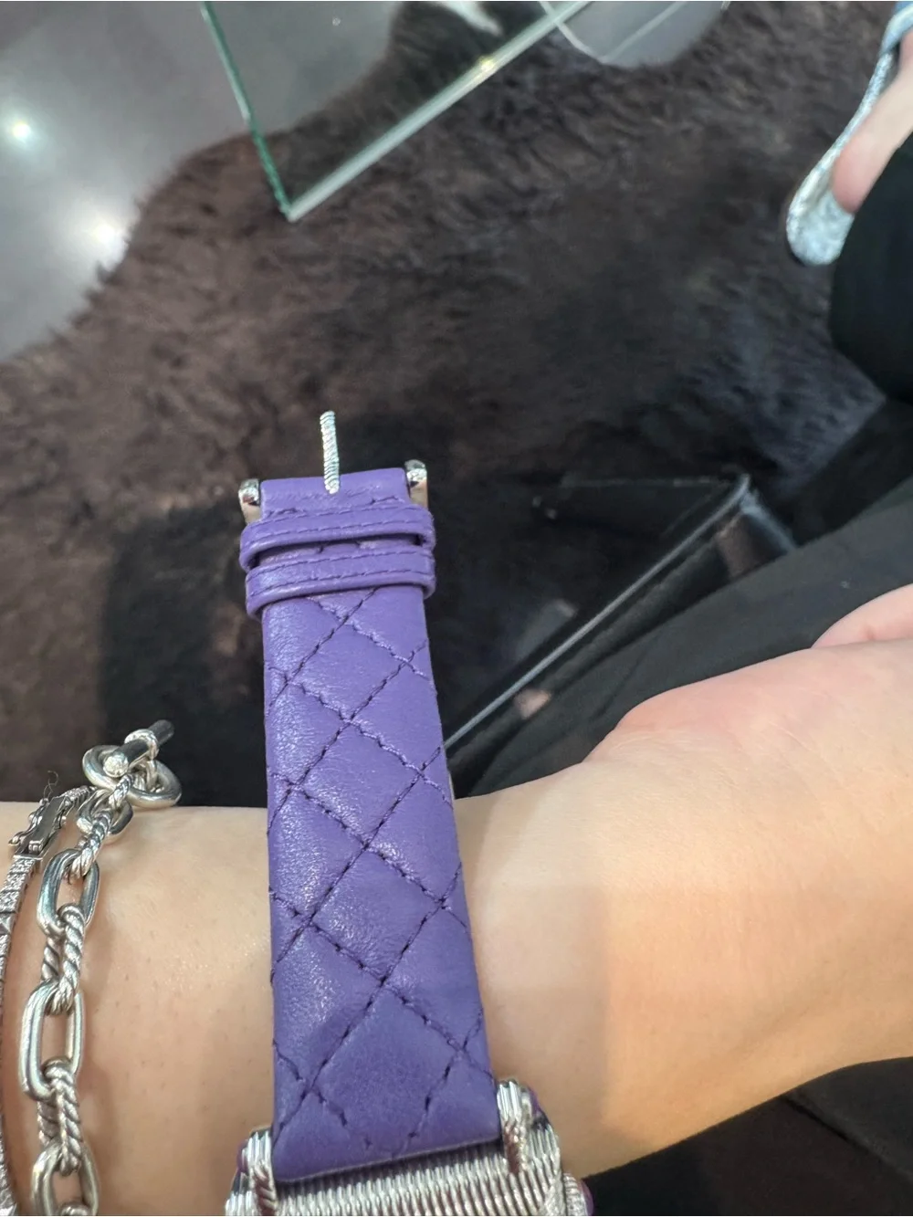 New Judith Ripka Stainless Steel Quilted Leather Tank Watch – Purple